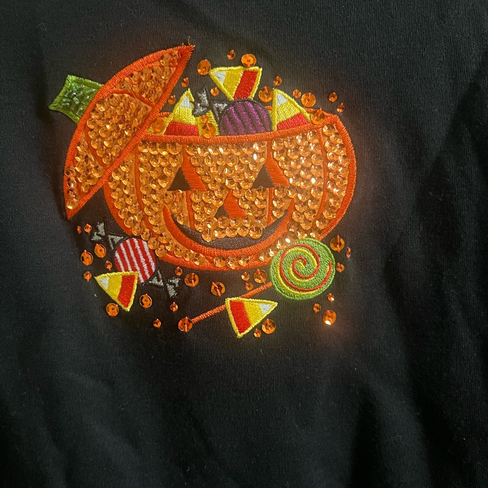 Designers Originals Black Long Sleeve Top with Orange Pumpkin Design‎ - Picture 4 of 6
